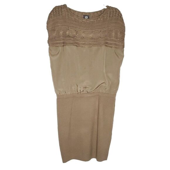 Vince Camuto Blouson Sweater Dress M Cable Knit Tan Brown Mini Sleeveless - Picture 1 of 6